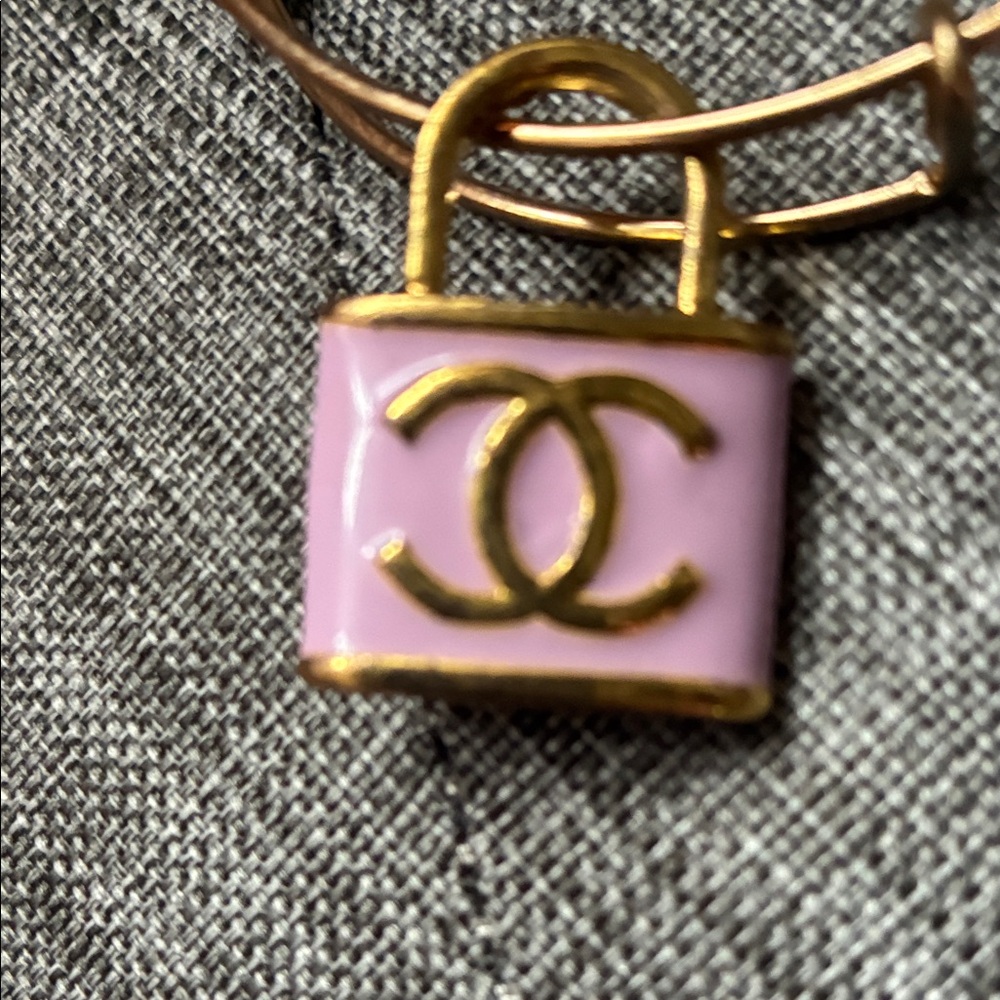 CHANEL Pink Enamel CC Padlock Charm Necklace Pendant